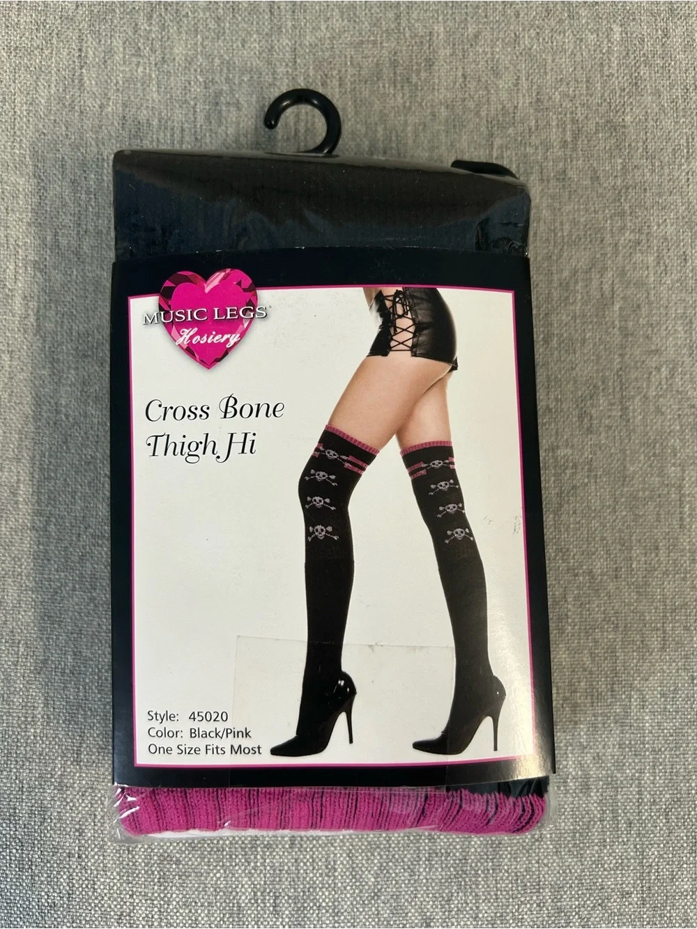 Music Legs Black and Pink Skull Thigh Highs